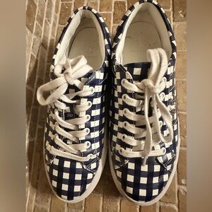 TORY BURCH 6.5 Navy BLUE/WHITE TENNIS SHOES checkered